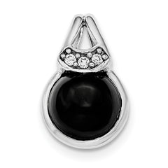Sterling Silver Rhodium-plated Black Agate & CZ Pendant