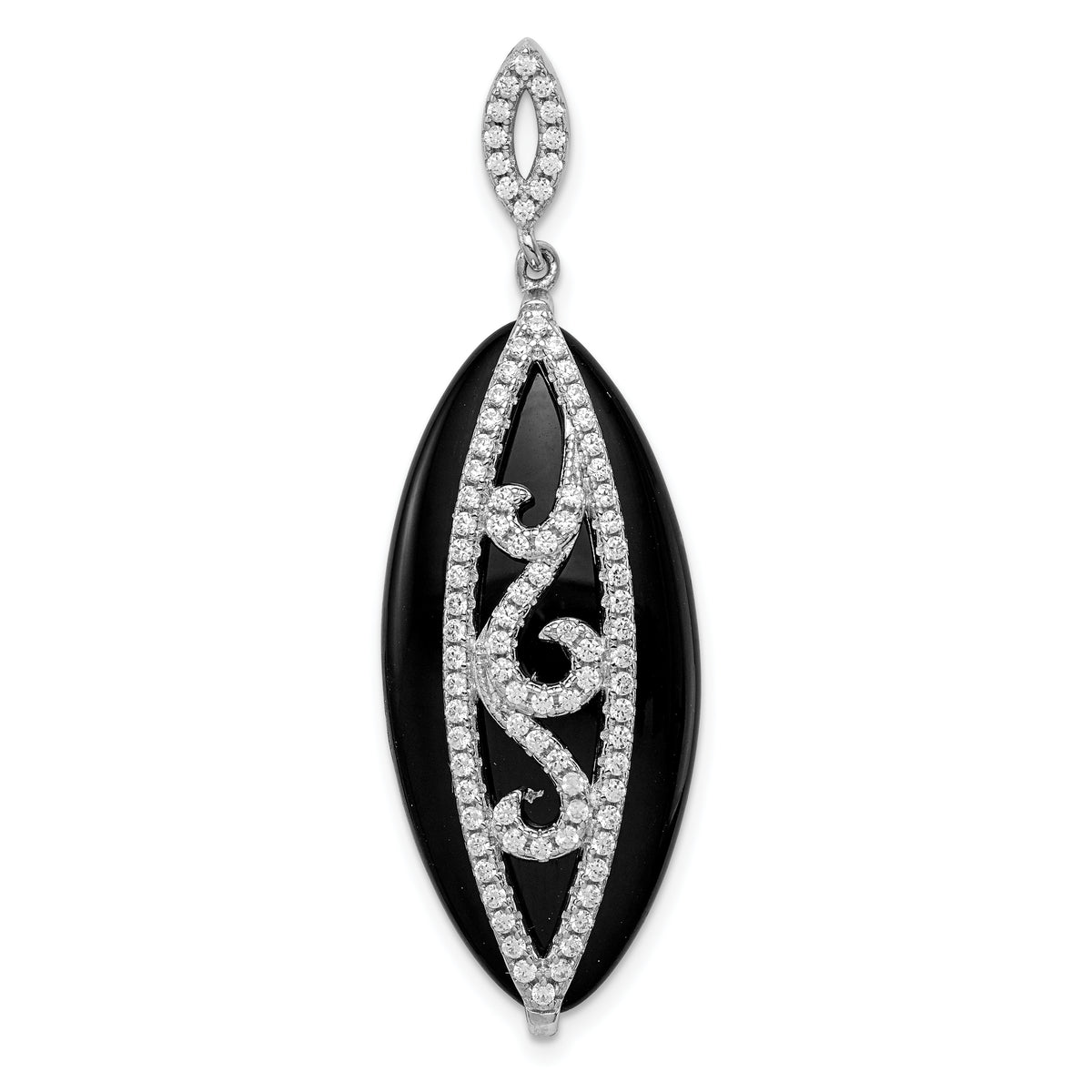 Sterling Silver Rhodium-plated CZ & Onyx Pendant
