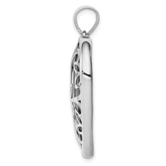 Sterling Silver Rhodium-plated Onyx Heart Pendant