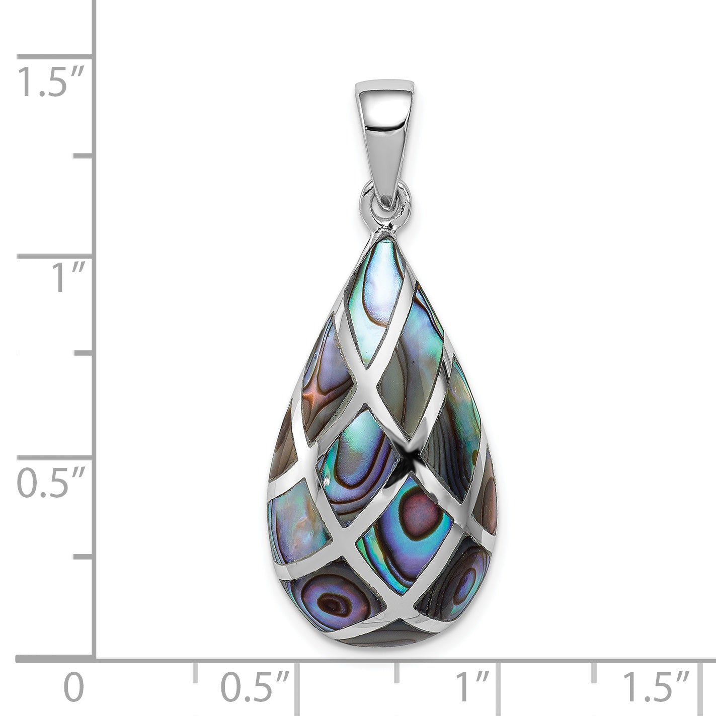 Sterling Silver Rhodium-plated Polished Teardrop Abalone Pendant