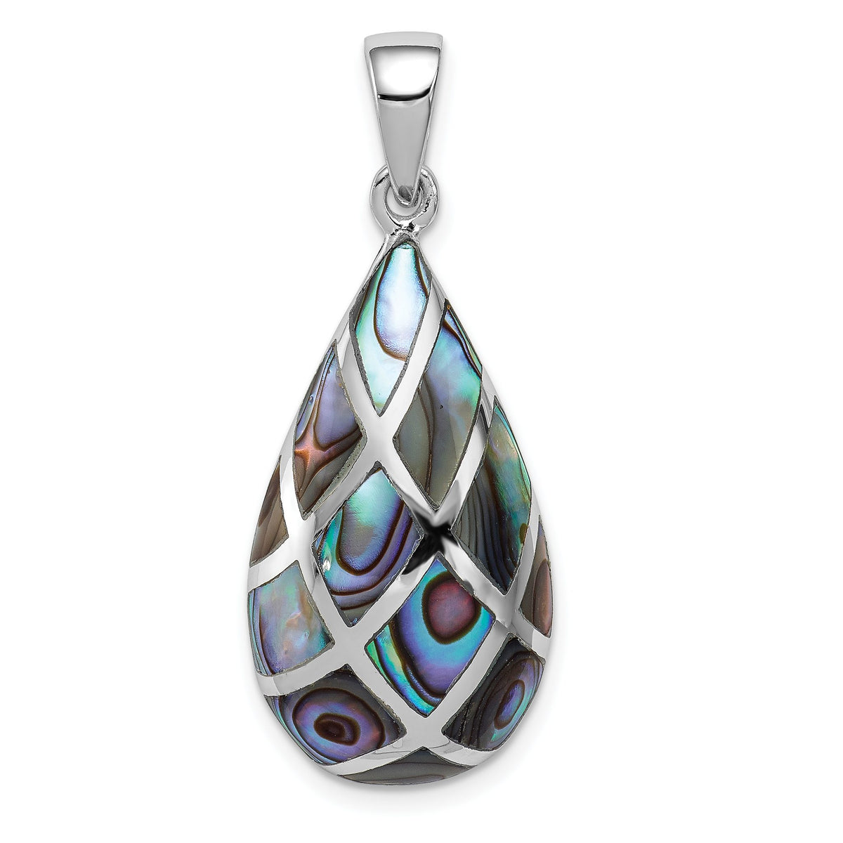 Teardrop Abalone Pendant in Sterling Silver, 36mm - Sophia Jewelers Main image