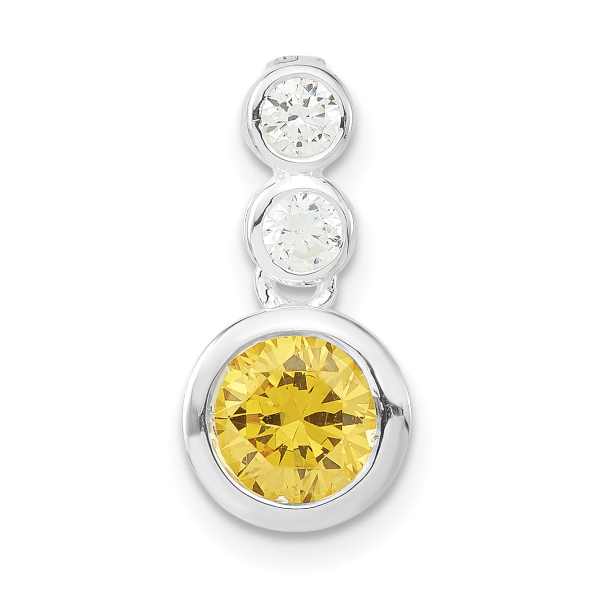 Sterling Silver Polished Yellow & Clear CZ Circles Chain Slide Pendant Main image