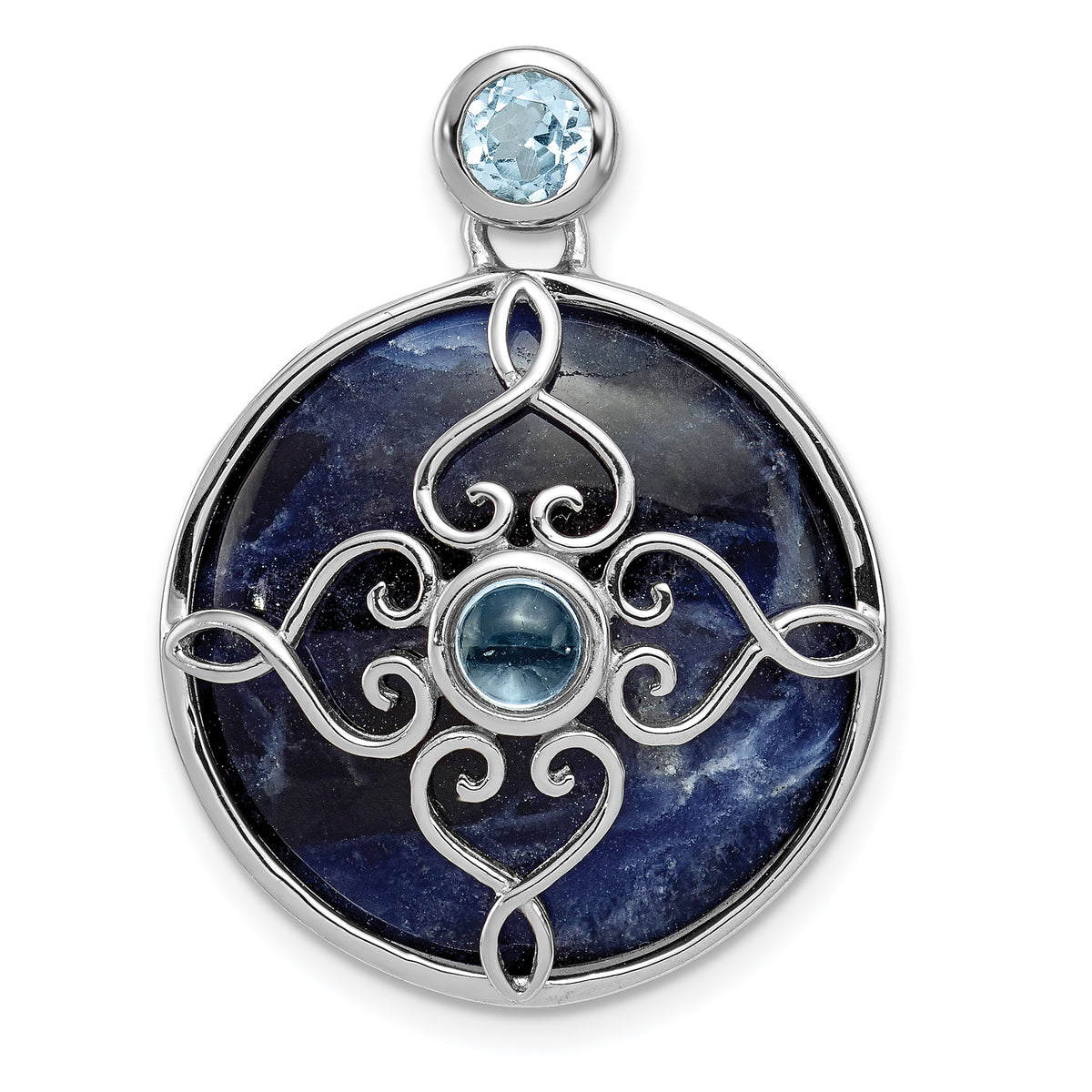 Sterling Silver Rhodium-plated w/Sodalite & Blue Topaz Pendant