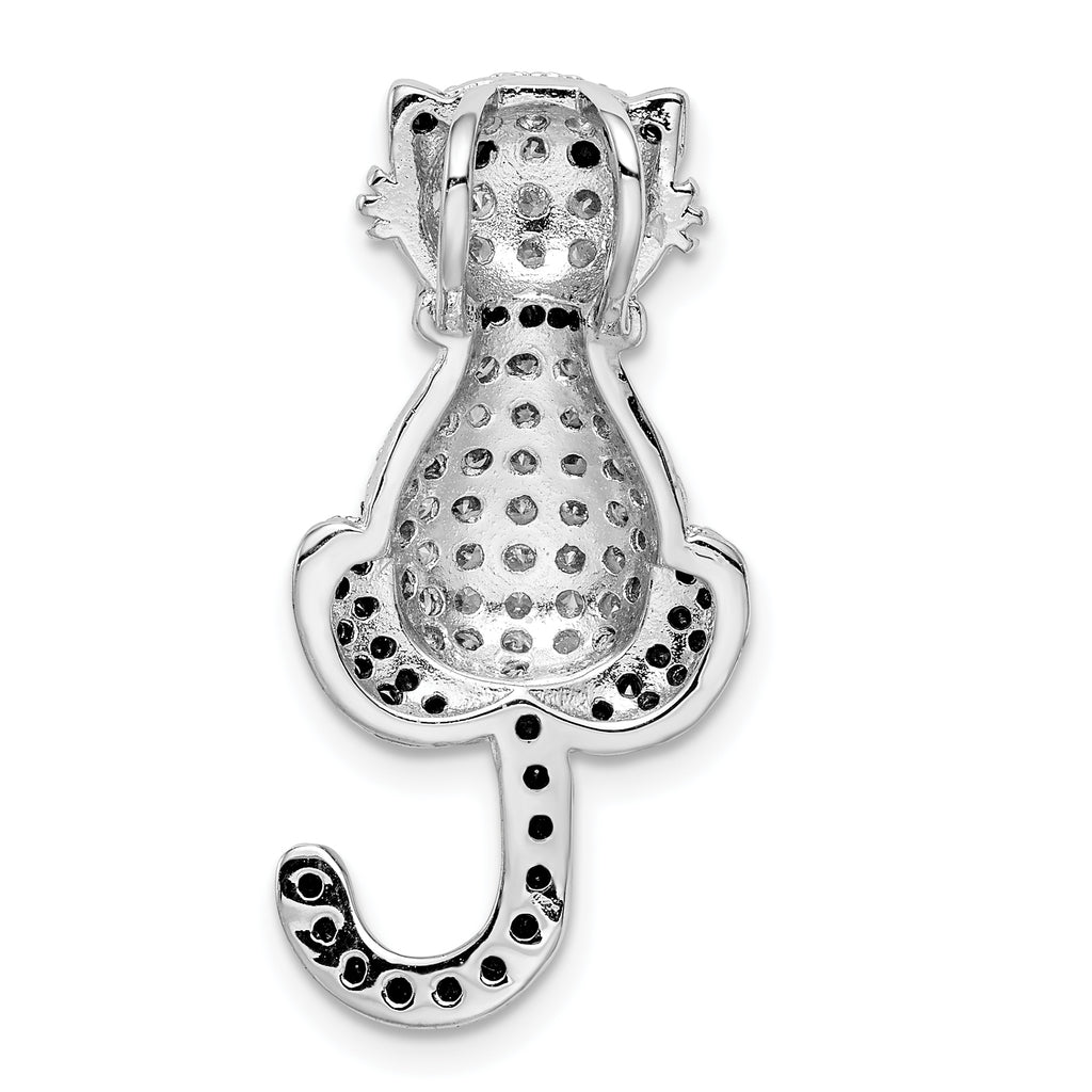 Sterling Silver Rhodium-plated CZ Cat Slide Pendant