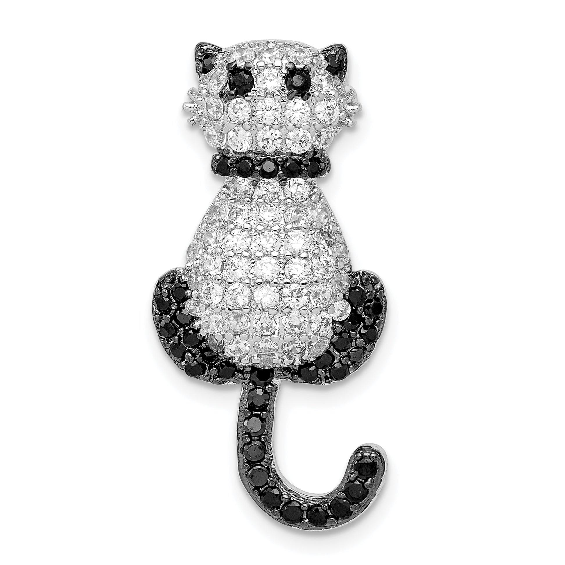 Sterling Silver Rhodium-plated CZ Cat Slide Pendant Main image