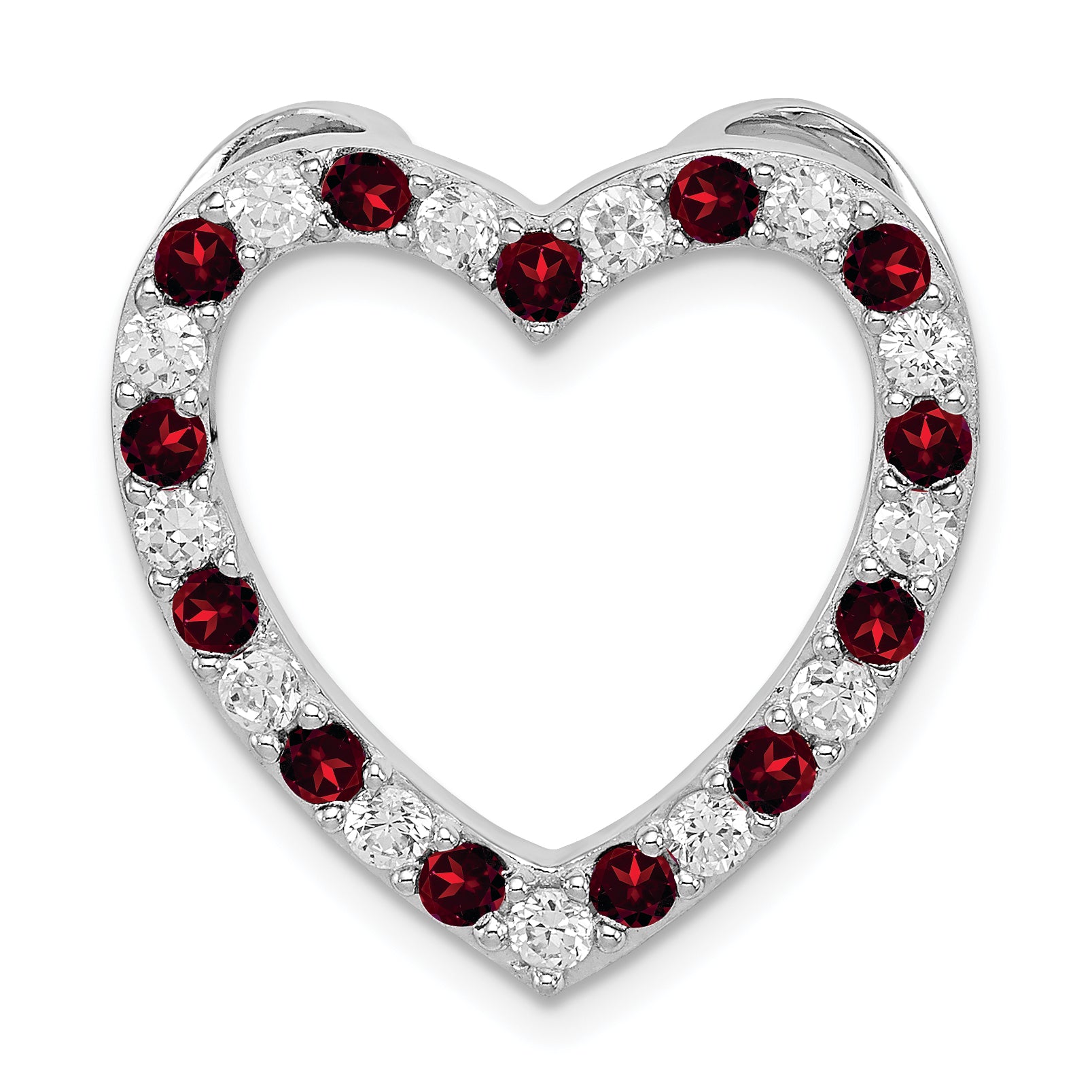 Sterling Silver Rhodium-plated Garnet & CZ Heart Pendant Main image