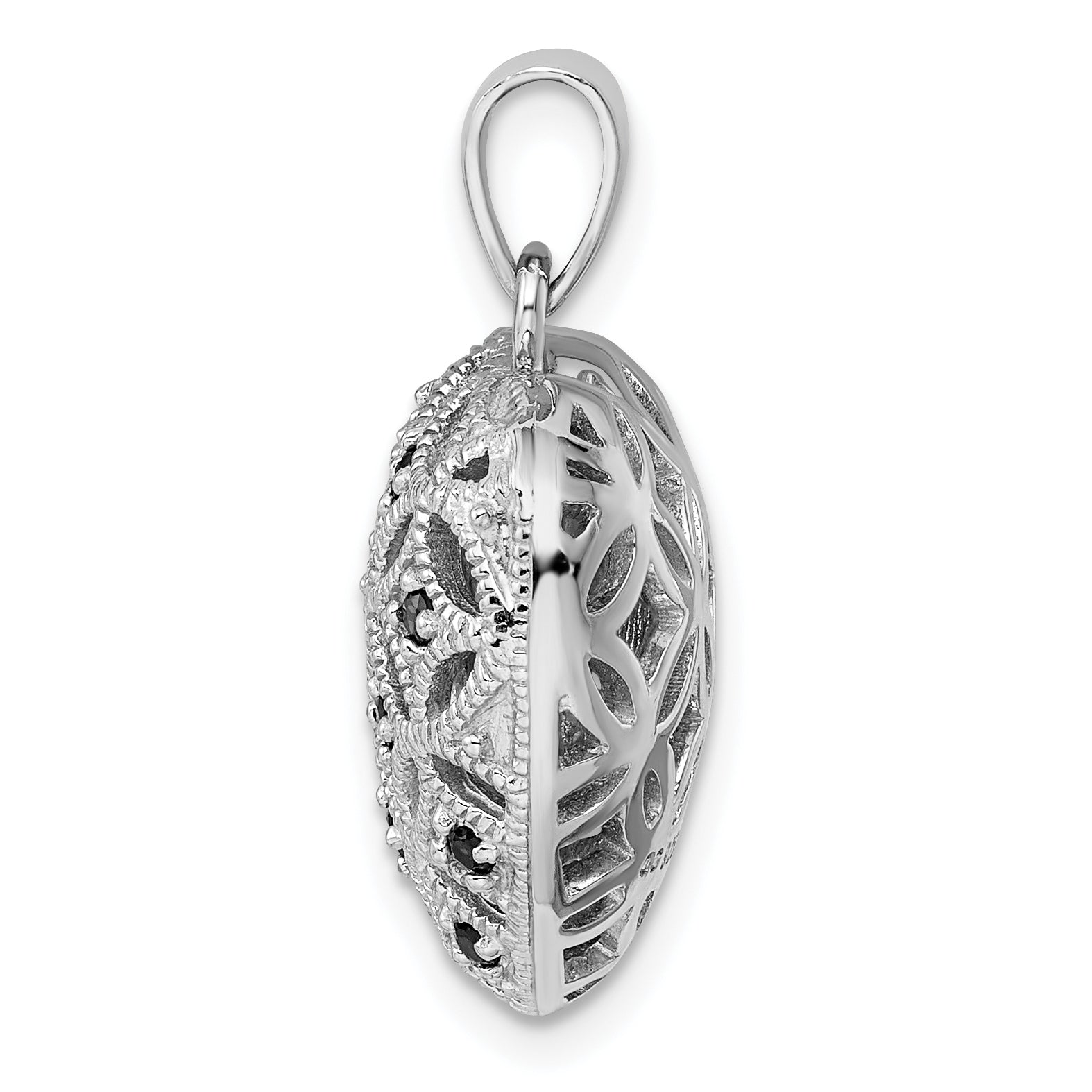 Sterling Silver Rhodium-plated w/Garnet Heart Pendant Secondary image