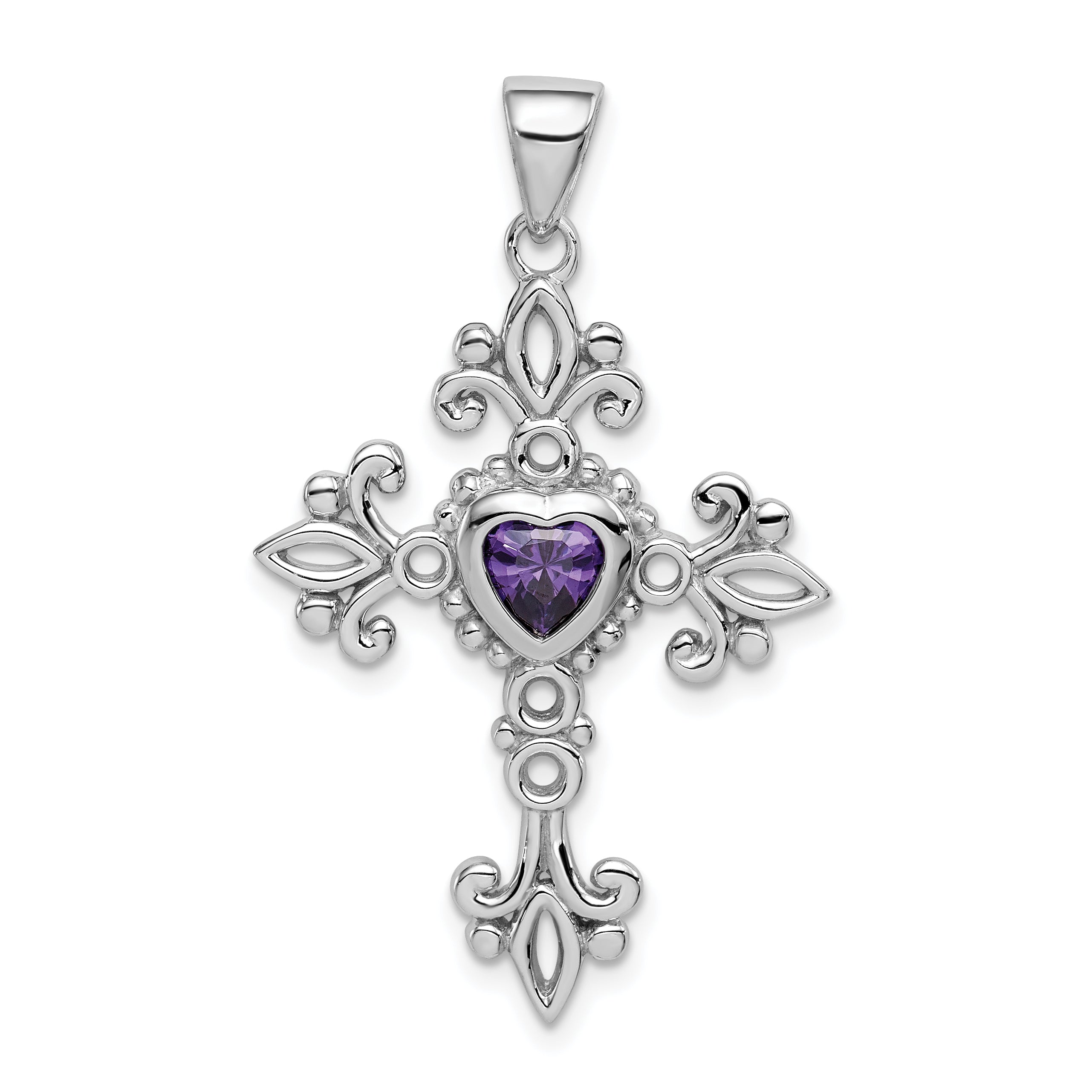 Sterling Silver Rhodium-plated Amethyst Cross Pendant Main image