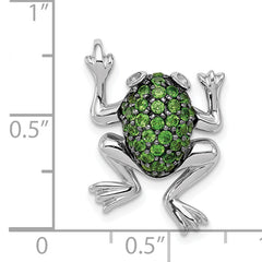 Sterling Silver Rhodium White Topaz & Chrome Diopside Frog Pendant