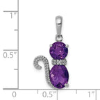 Sterling Silver Rhodium-plated Amethyst and Diamond Cat Pendant