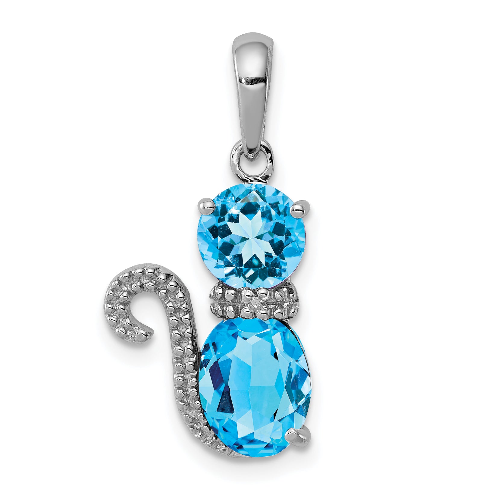 Sterling Silver Rhodium-plated Blue Topaz and Diamond Cat Pendant Main image