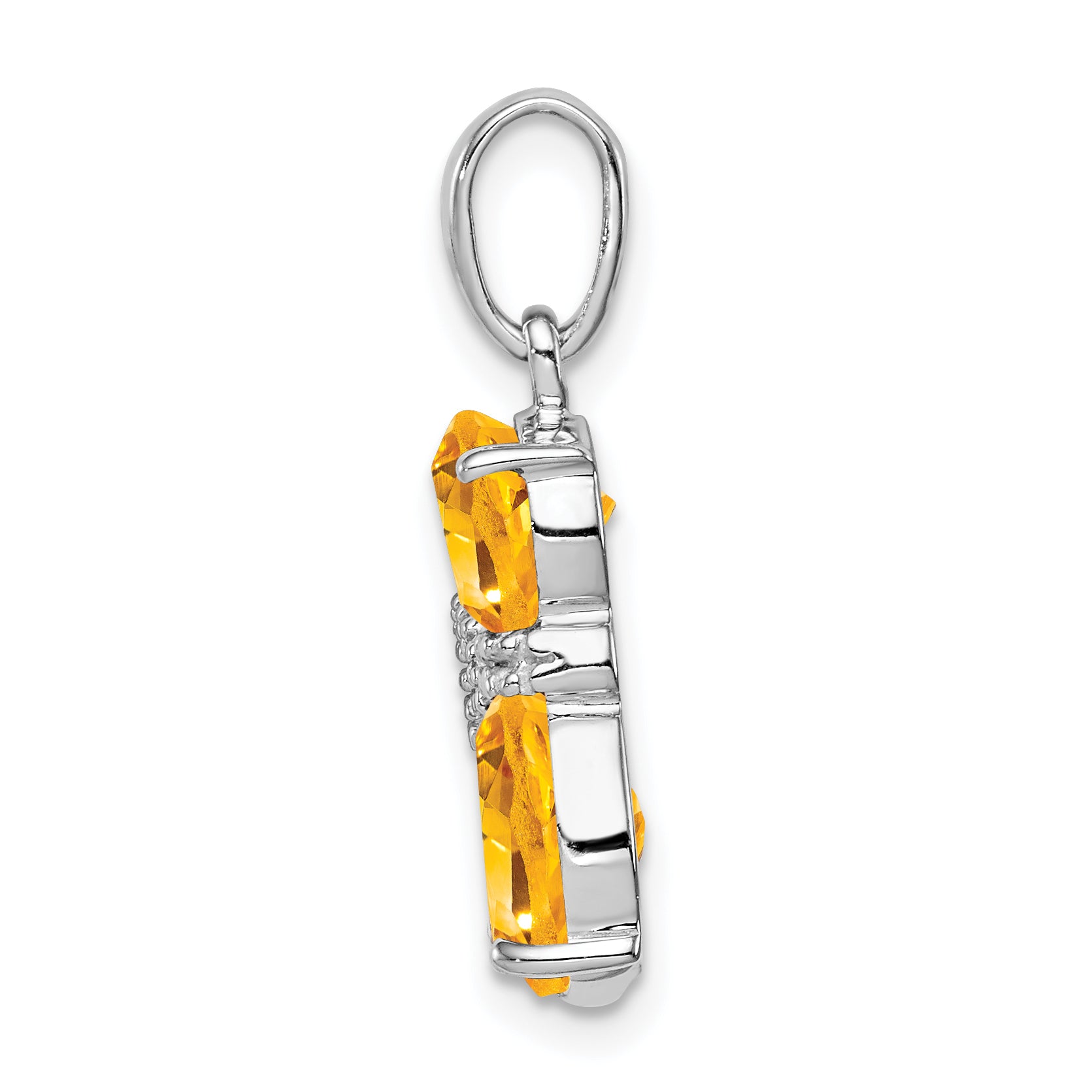 Sterling Silver Rhodium-plated Citrine and Diamond Cat Pendant Secondary image