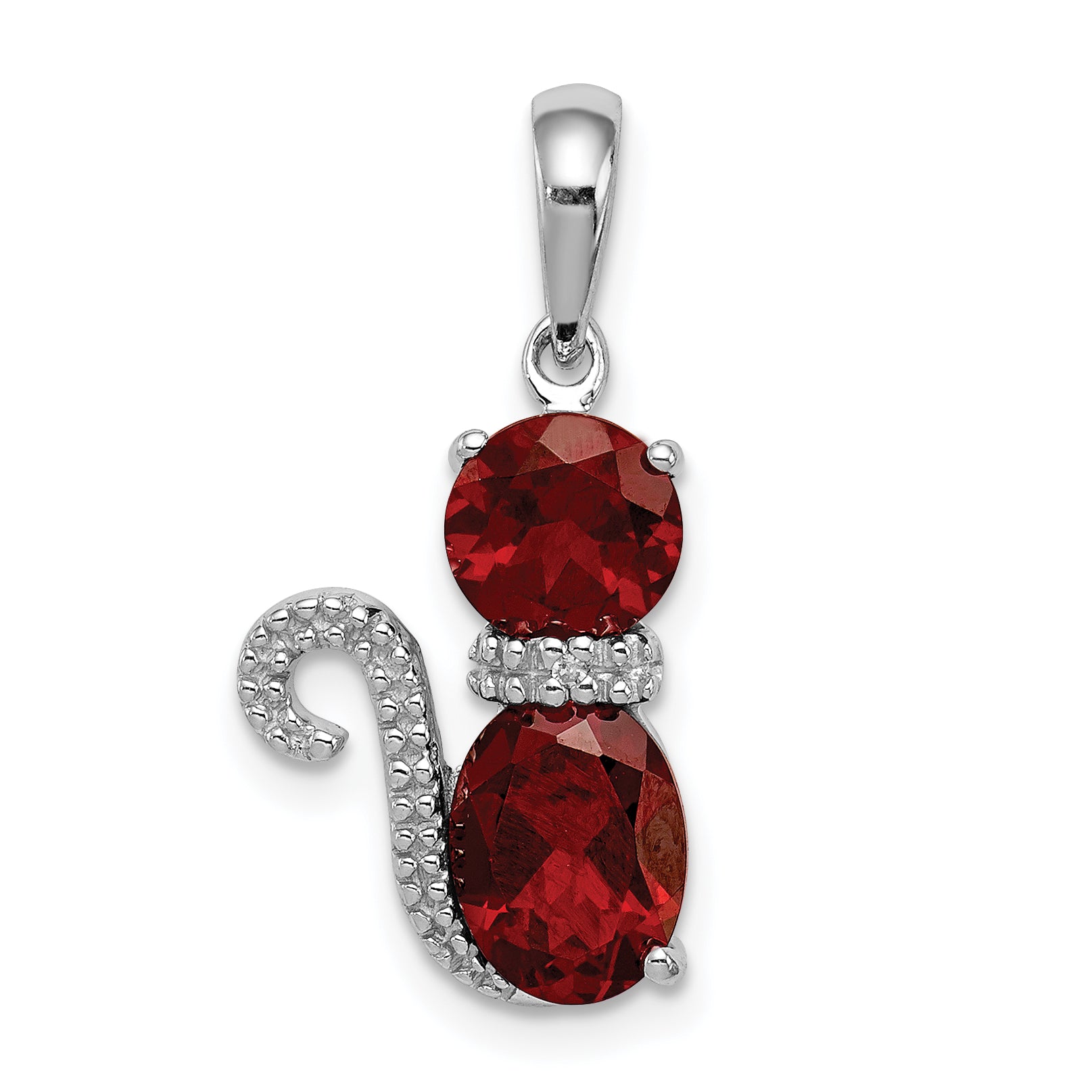 Sterling Silver Rhodium-plated Garnet and Diamond Cat Pendant Main image