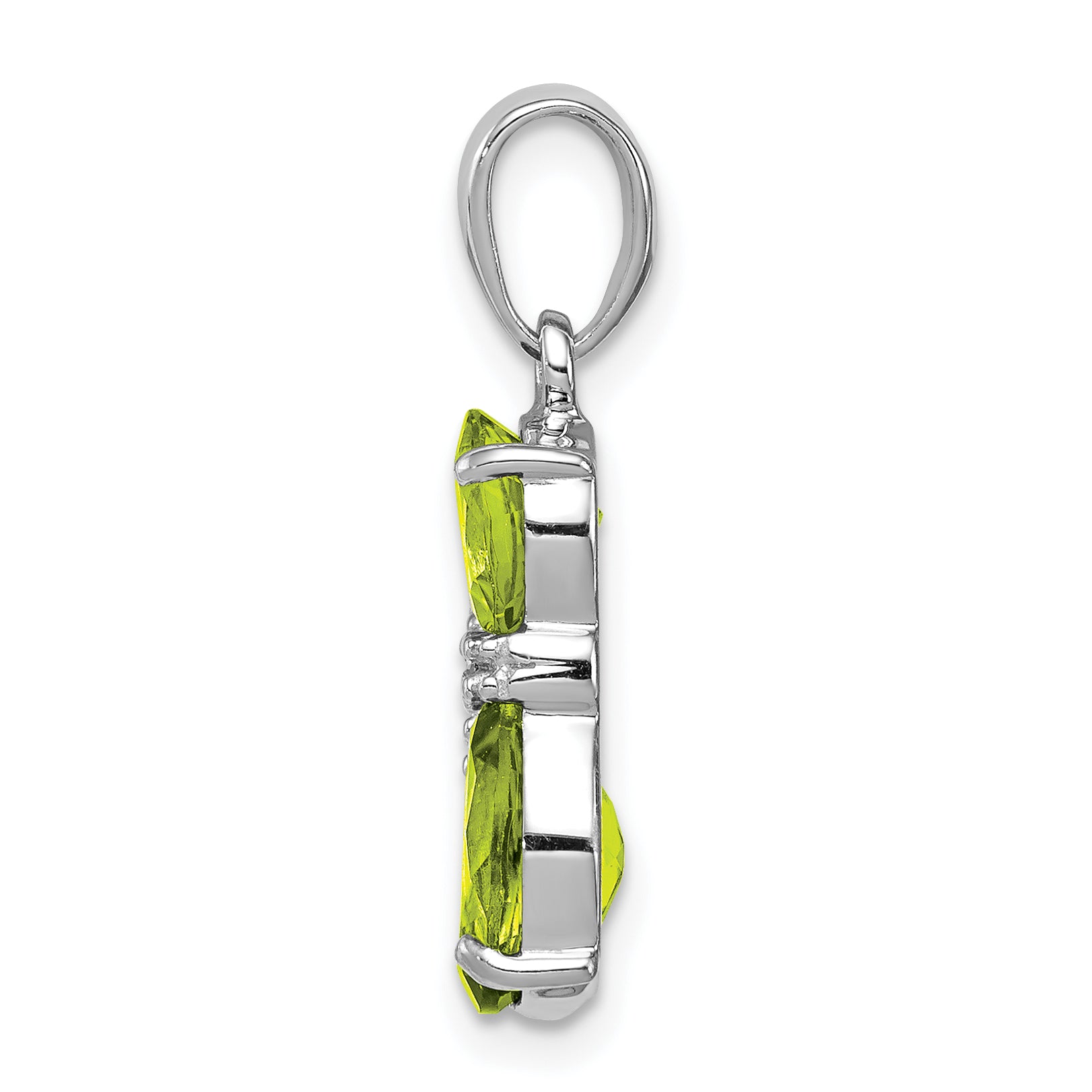 Sterling Silver Rhodium-plated Peridot and Diamond Cat Pendant Secondary image