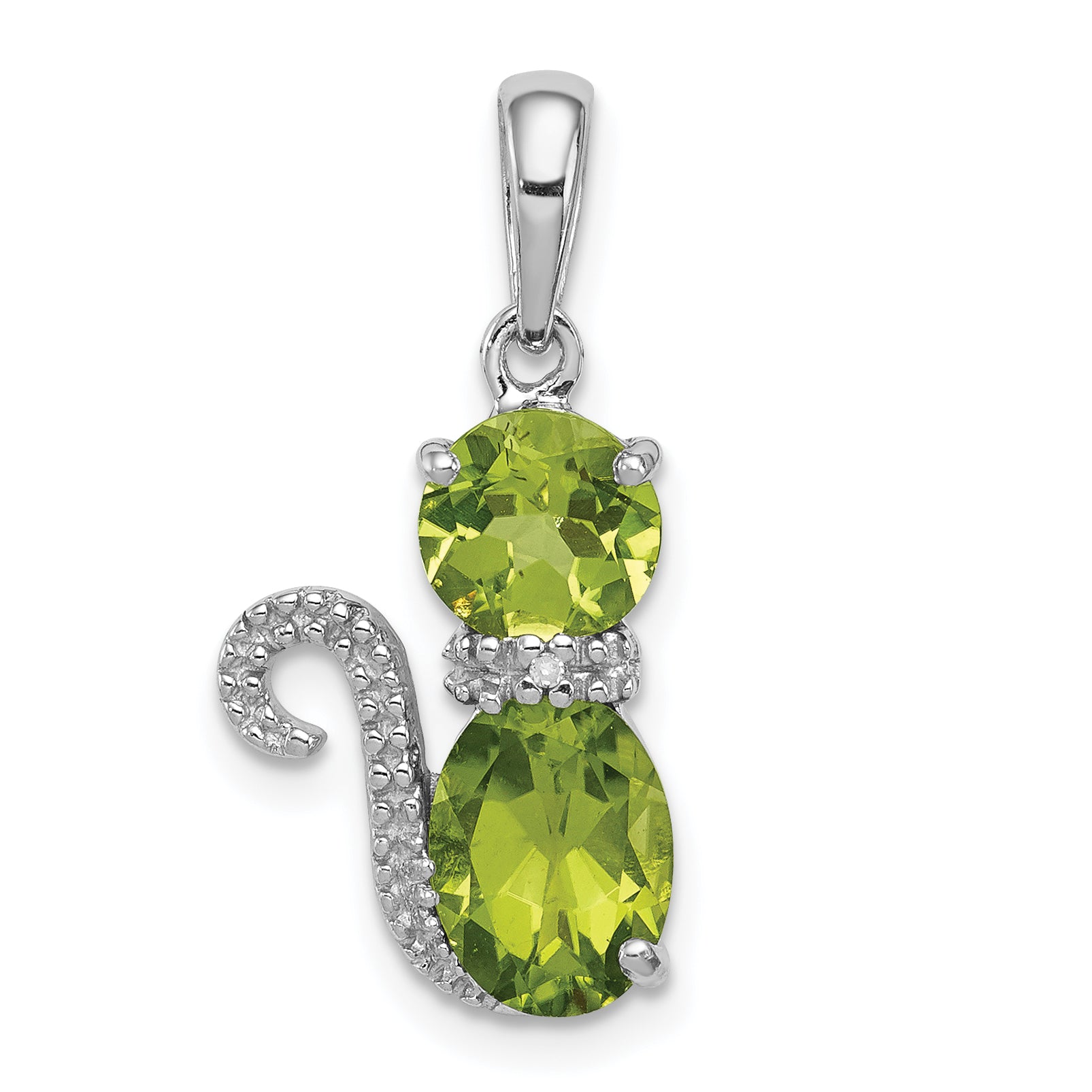 Sterling Silver Rhodium-plated Peridot and Diamond Cat Pendant Main image