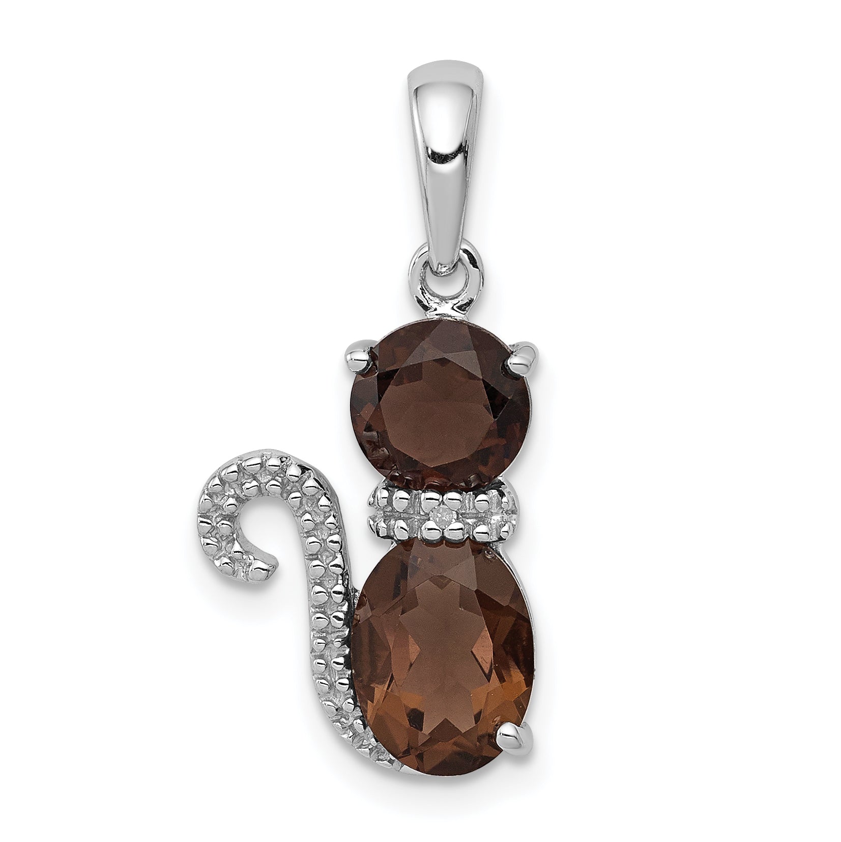 Sterling Silver Rhodium-plated Smoky Quartz and Diamond Pendant Main image
