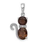Sterling Silver Rhodium-plated Smoky Quartz and Diamond Pendant