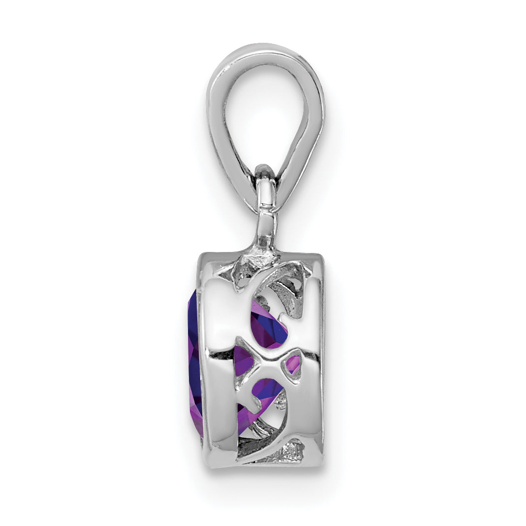 Sterling Silver Rhodium-plated Polished Amethyst Round Pendant Secondary image