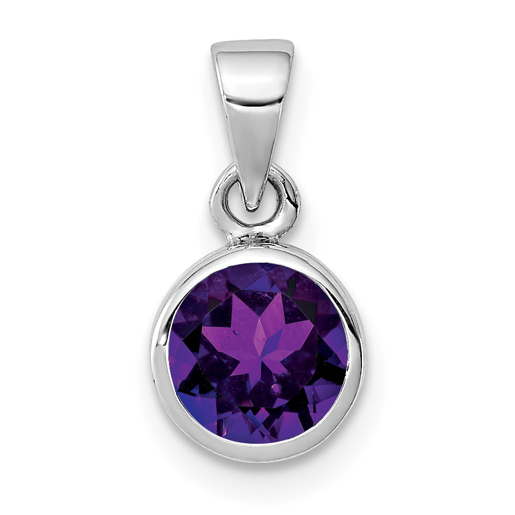Sterling Silver Rhodium-plated Polished Amethyst Round Pendant Main image