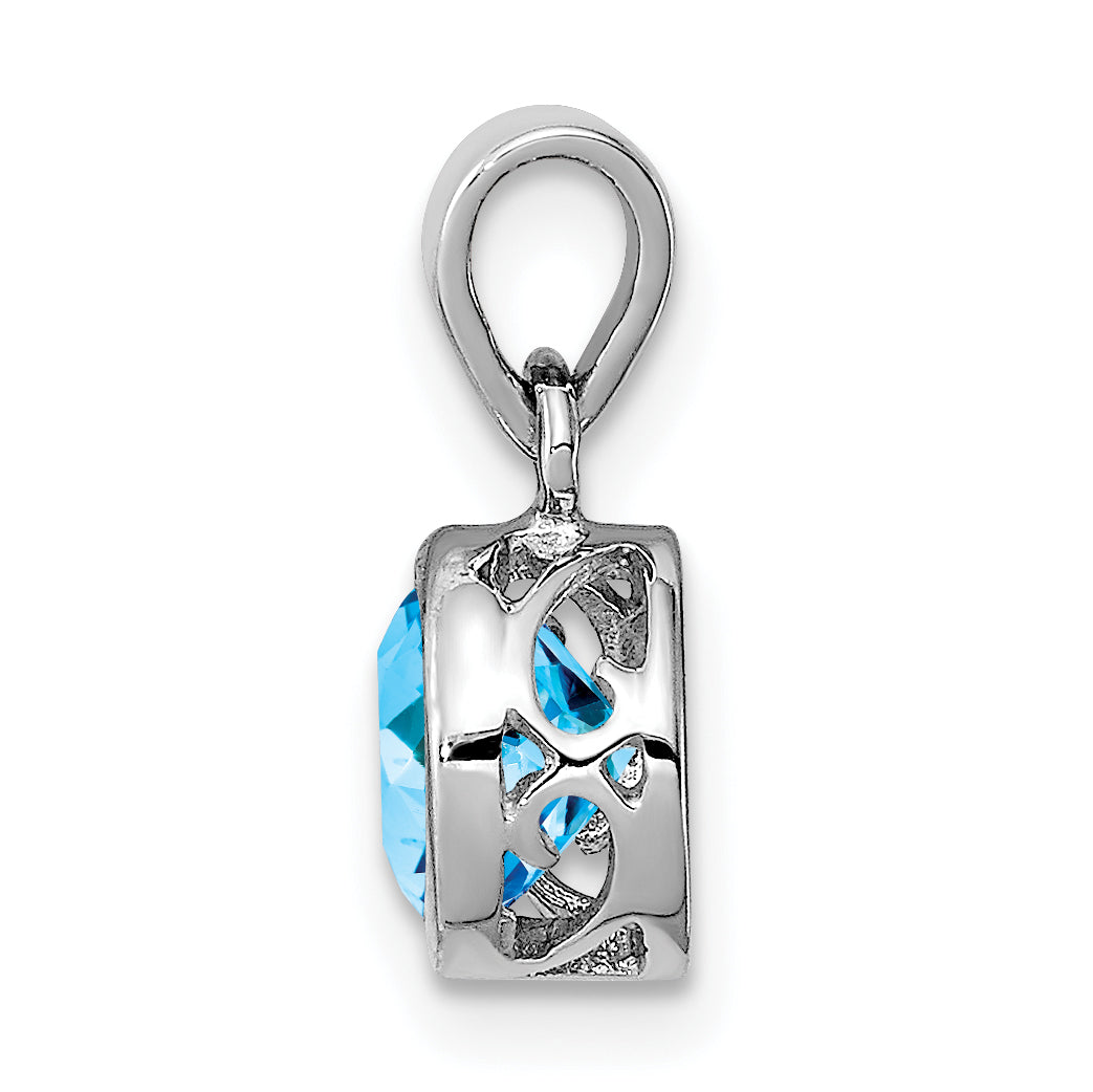 Sterling Silver Rhodium-plated Polished Blue Topaz Round Pendant Secondary image