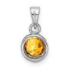 Sterling Silver Rhodium-plated Polished Citrine Round Pendant