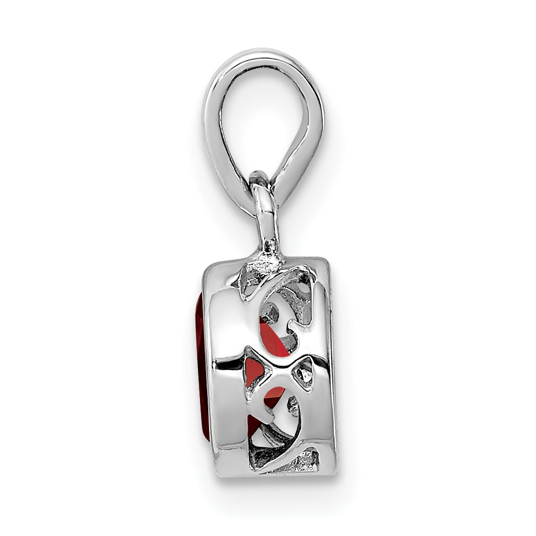 Sterling Silver Rhodium-plated Polished Garnet Round Pendant Secondary image