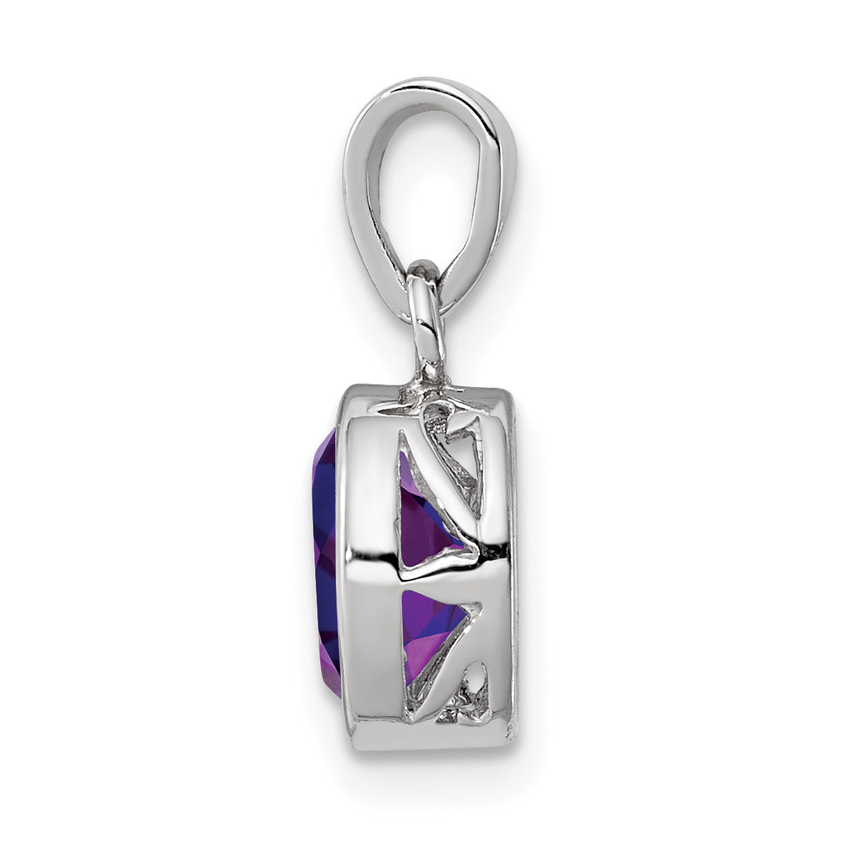 Sterling Silver Rhodium-plated Polished Amethyst Oval Pendant Secondary image