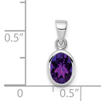 Sterling Silver Rhodium-plated Polished Amethyst Oval Pendant
