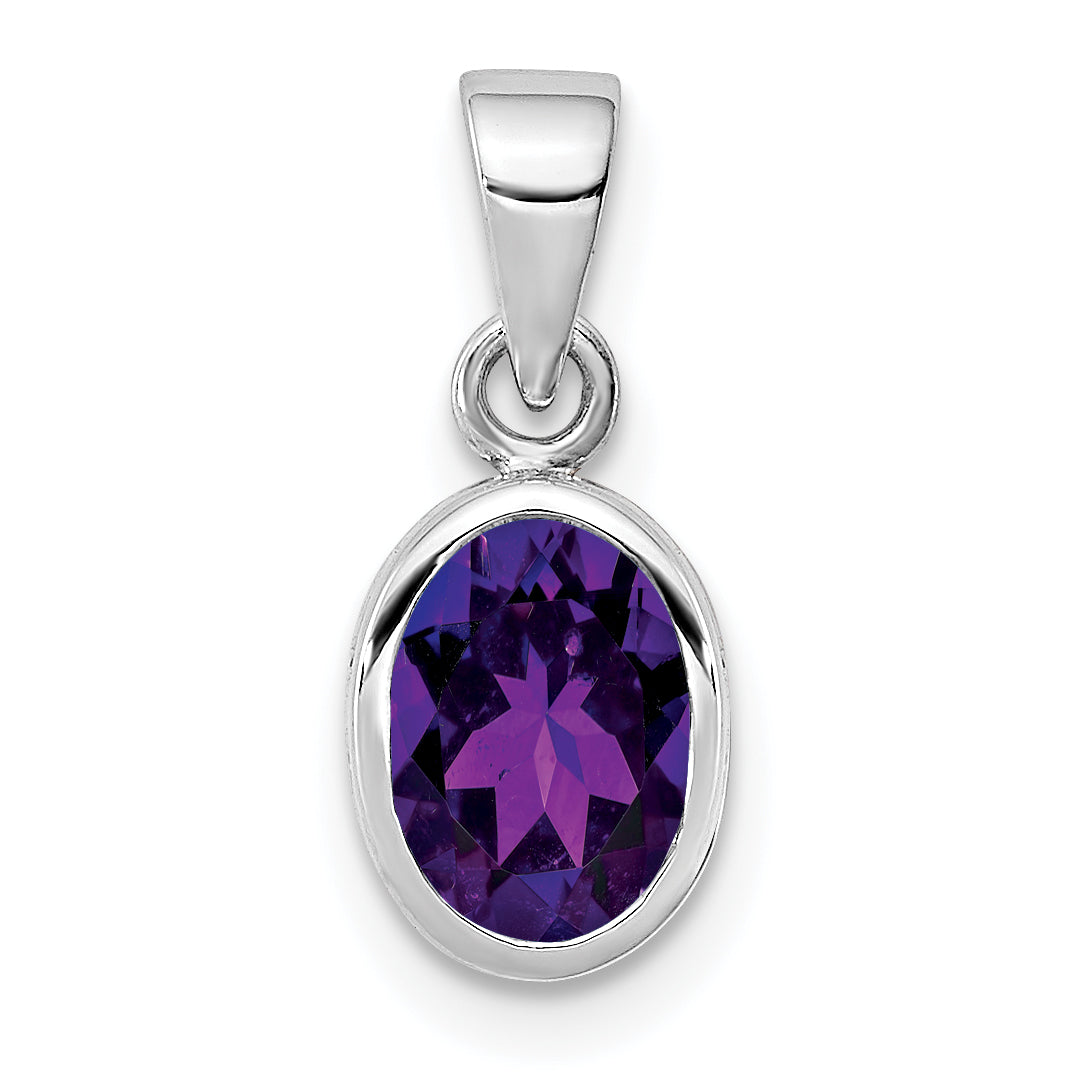 Sterling Silver Rhodium-plated Polished Amethyst Oval Pendant Main image