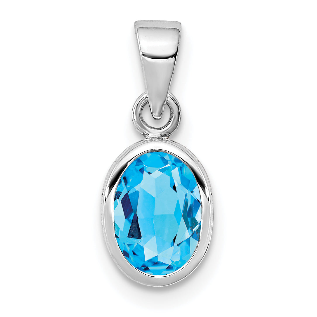 Sterling Silver Rhodium-plated Polished Blue Topaz Oval Pendant Main image