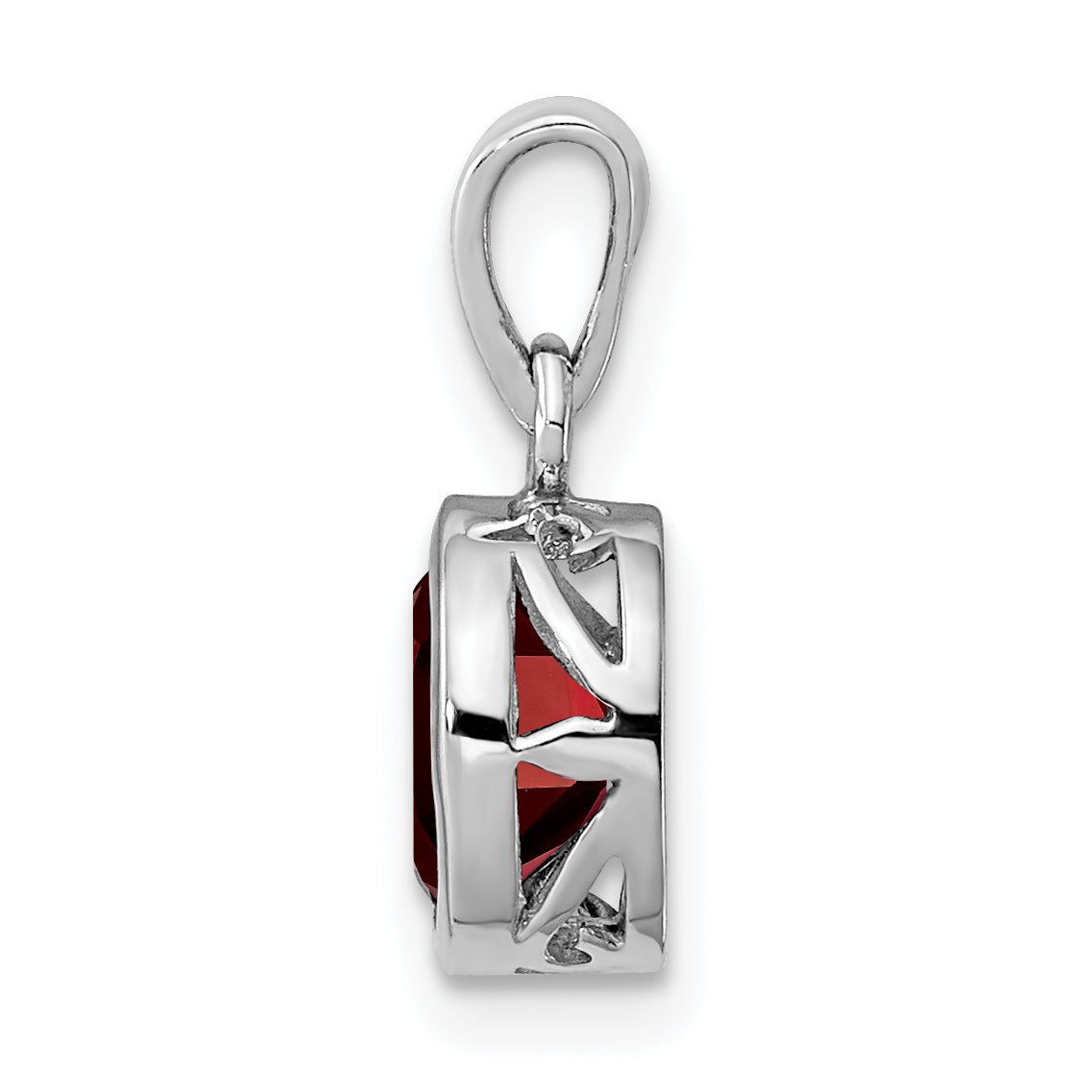 Sterling Silver Rhodium-plated Polished Garnet Oval Pendant Secondary image