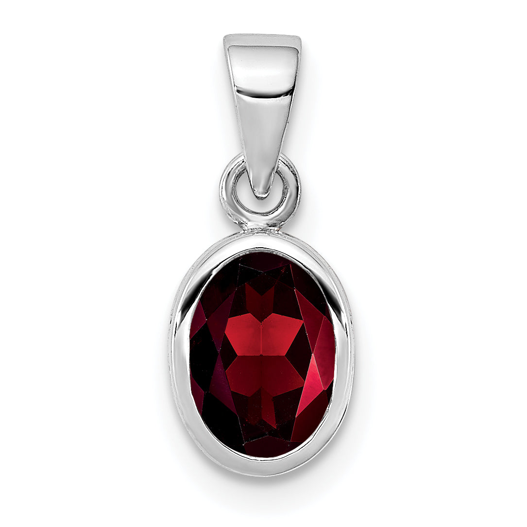 Sterling Silver Rhodium-plated Polished Garnet Oval Pendant Main image