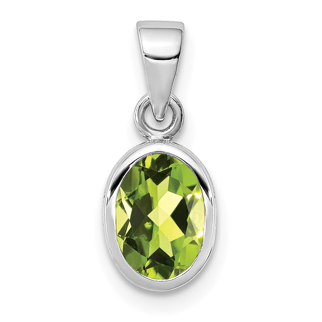 Sterling Silver Rhodium-plated Polished Peridot Oval Pendant Main image