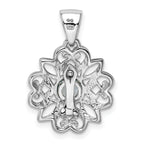 Sterling Silver Rhodium-plated w/Blue Topaz Flower Pendant