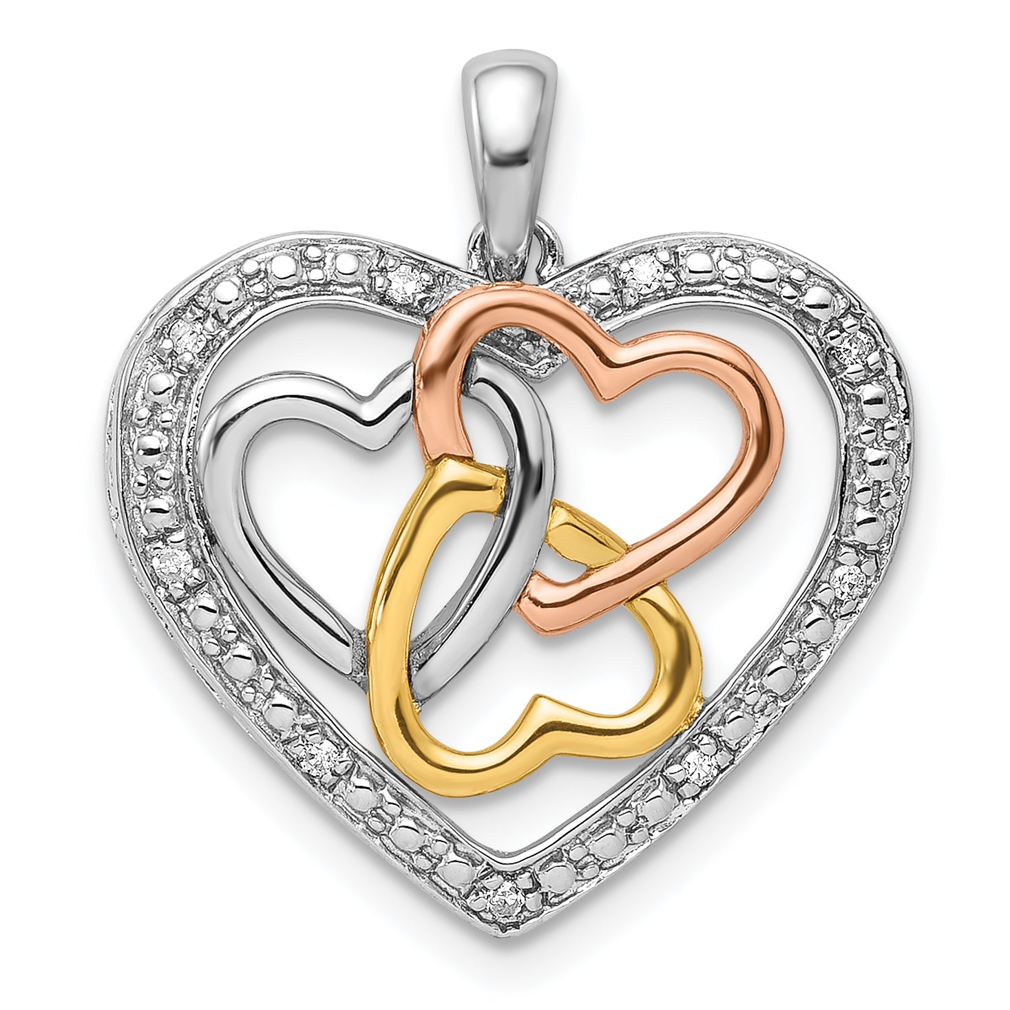 Sterling Silver Rhodium w/White, Yellow, & Rose Gold Plating Diamond Heart Pendant Main image