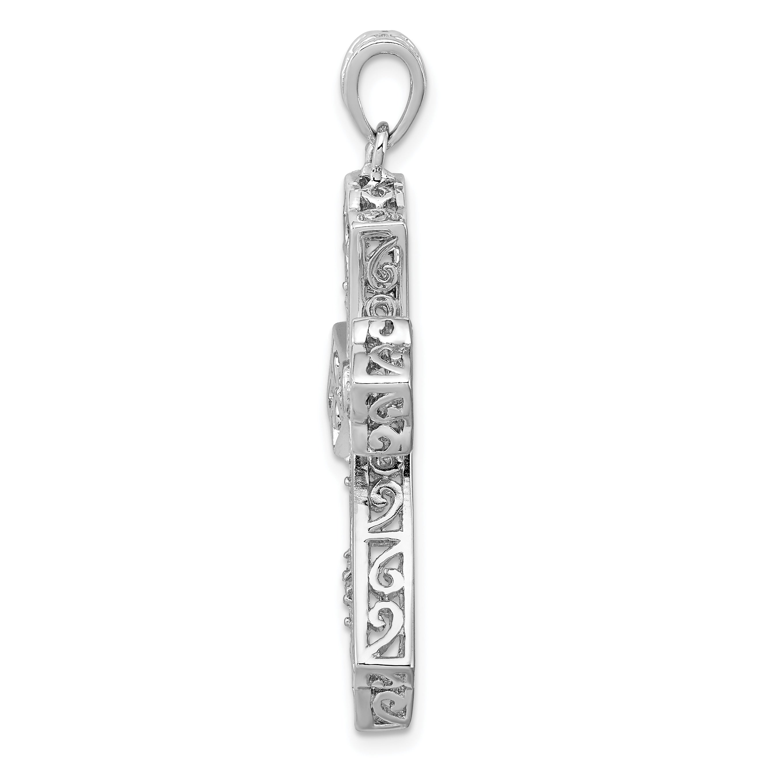 Sterling Silver Rhodium & Diam. Filigree Cross Pendant Secondary image