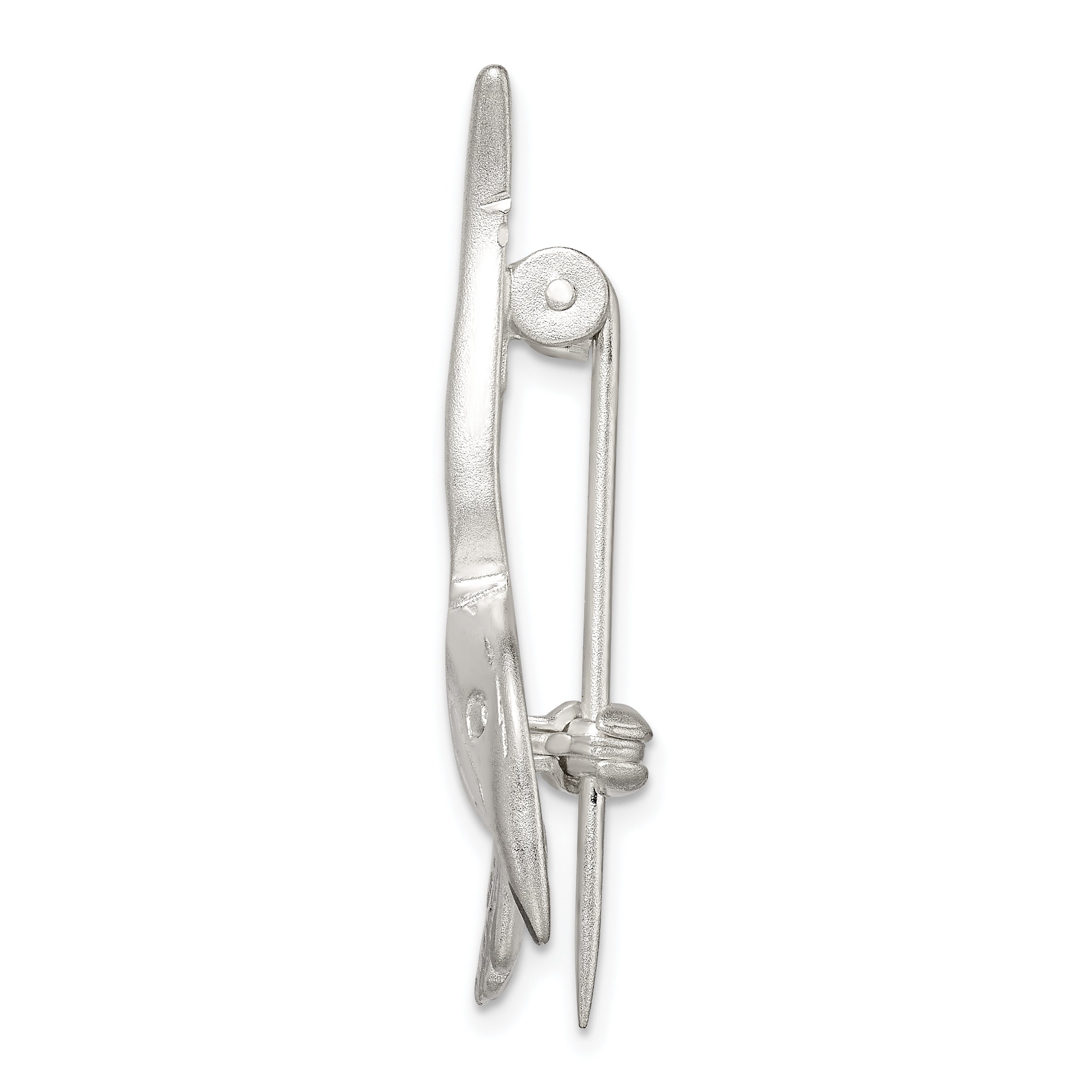 Sterling Silver 925 Hummingbird Pin with Diamond-Cut Brushed Finish