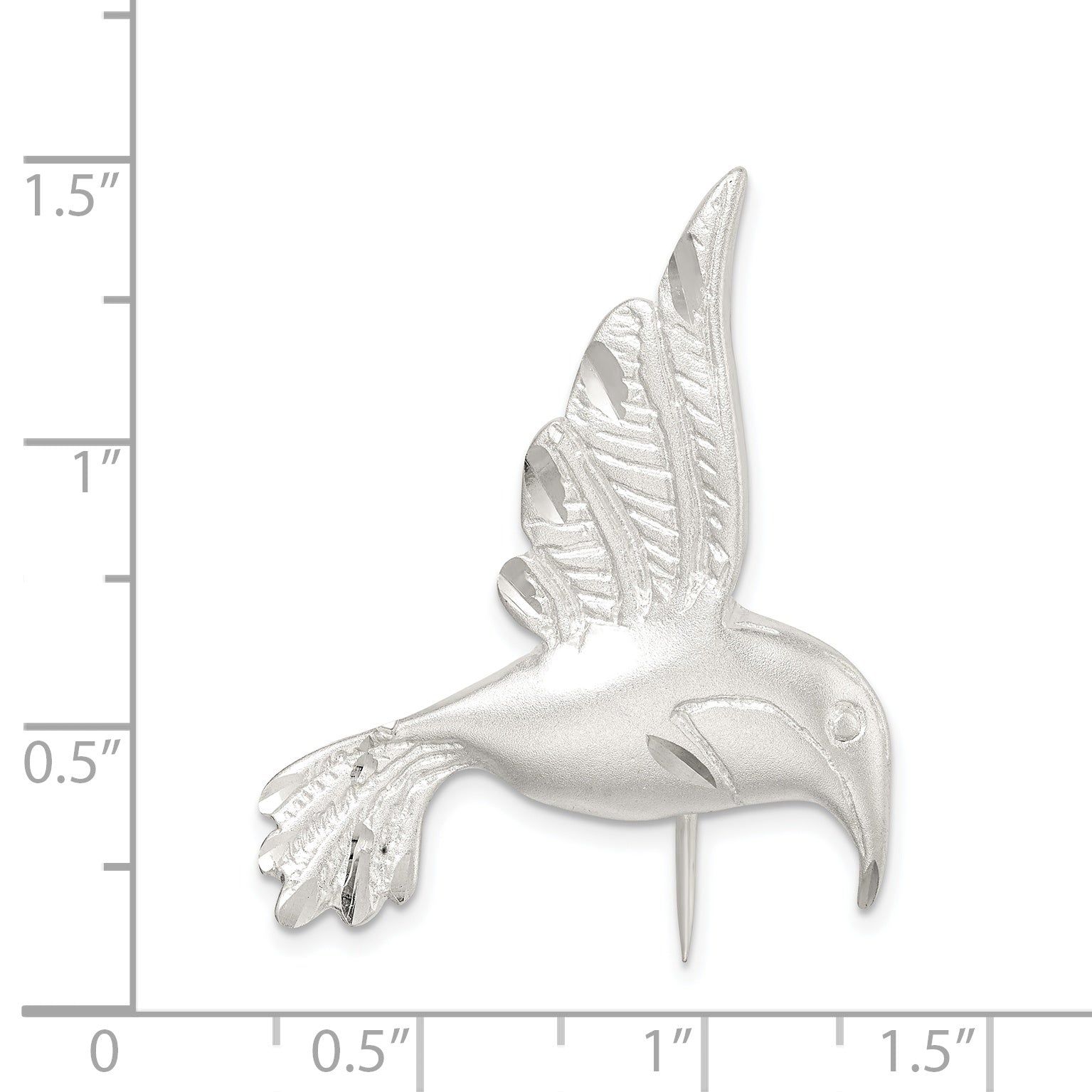 Sterling Silver 925 Hummingbird Pin with Diamond-Cut Brushed Finish