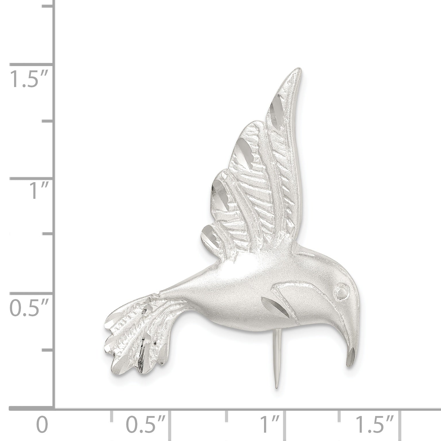 Sterling Silver Satin Finish Diamond Cut Hummingbird Pin