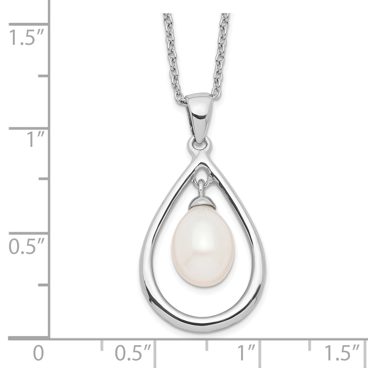 Sophia Jewelers Polished Sterling Silver Pearl Pendant Necklace 17-Inch