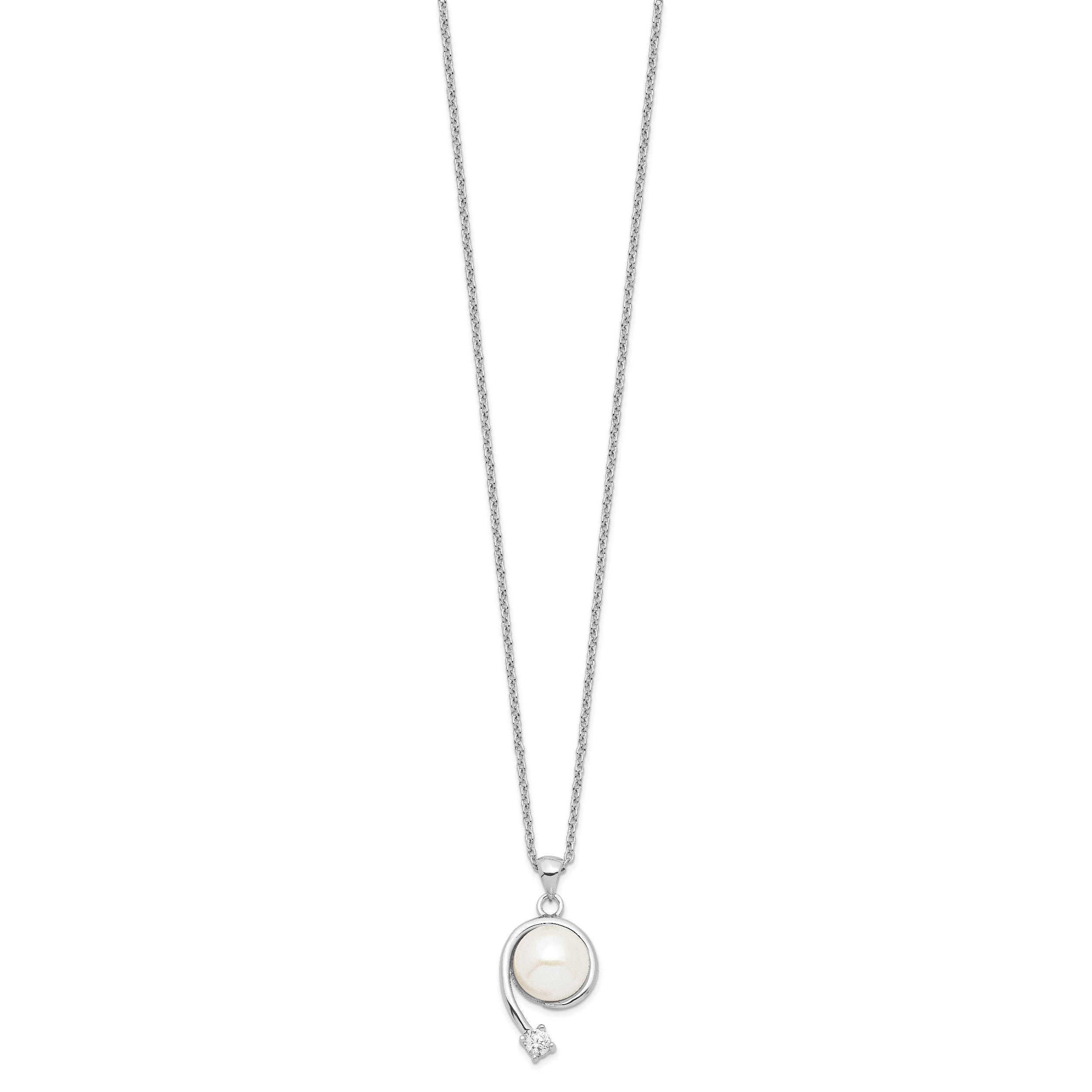 Sophia Jewelers Sterling Silver Pearl and CZ Pendant Necklace with Rhodium Polish Secondary image