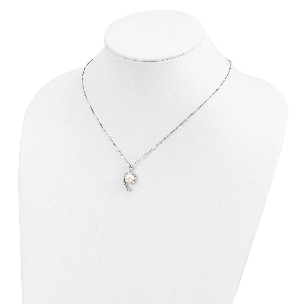 Sophia Jewelers Sterling Silver Pearl and CZ Pendant Necklace with Rhodium Polish