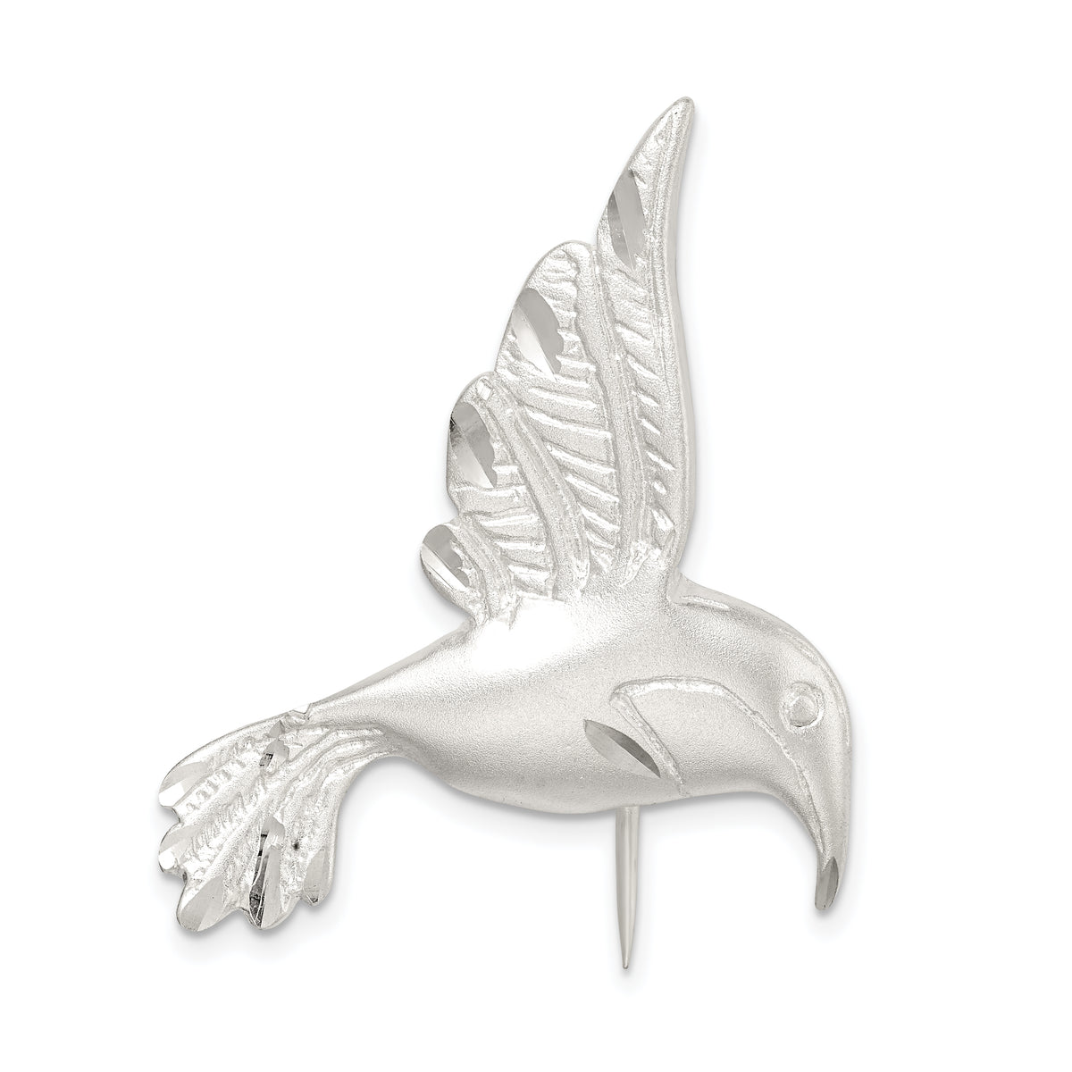 Sterling Silver Satin Finish Diamond Cut Hummingbird Pin