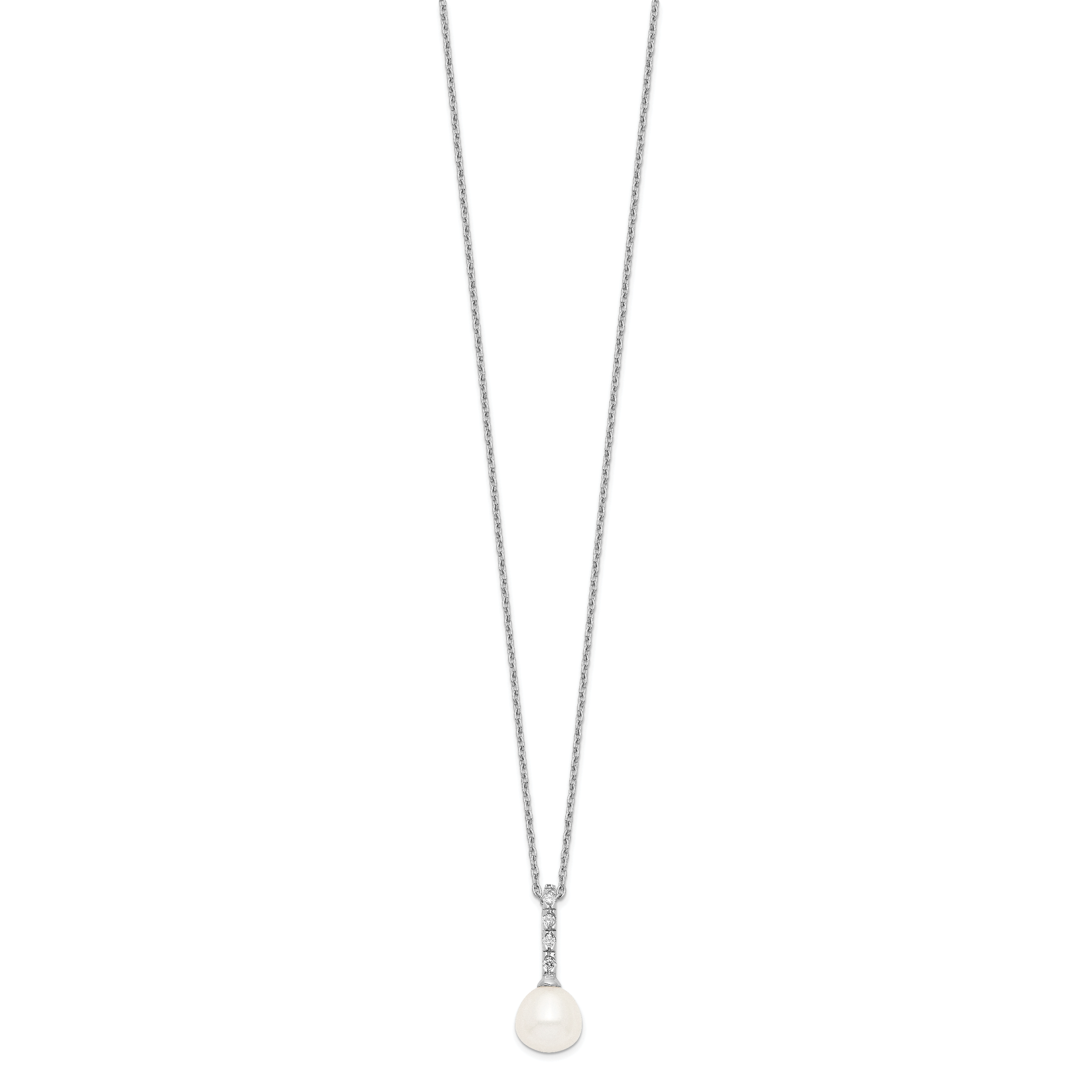 Sterling Silver Rhodium-Plated Pearl CZ Necklace Elegant Women's Jewelry Secondary image