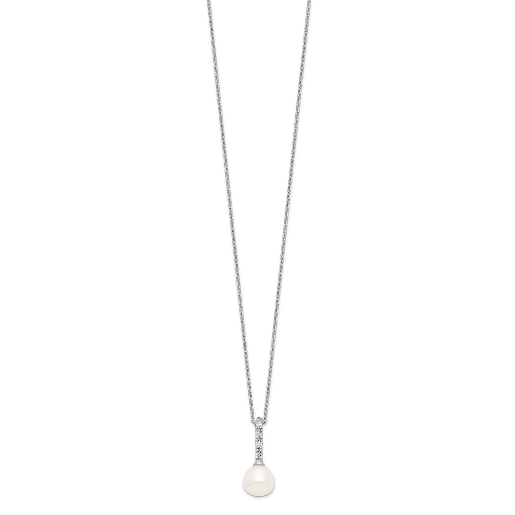 Sterling Silver Rhodium-Plated Pearl CZ Necklace Elegant Women's Jewelry