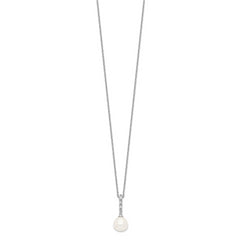Sterling Silver Rhodium-Plated Pearl CZ Necklace Elegant Women's Jewelry - 17