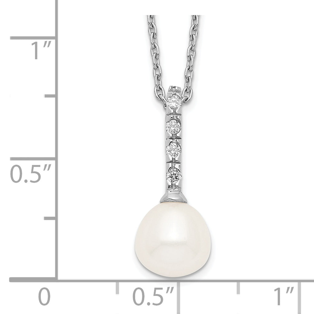 Sterling Silver Rhodium-Plated Pearl CZ Necklace Elegant Women's Jewelry