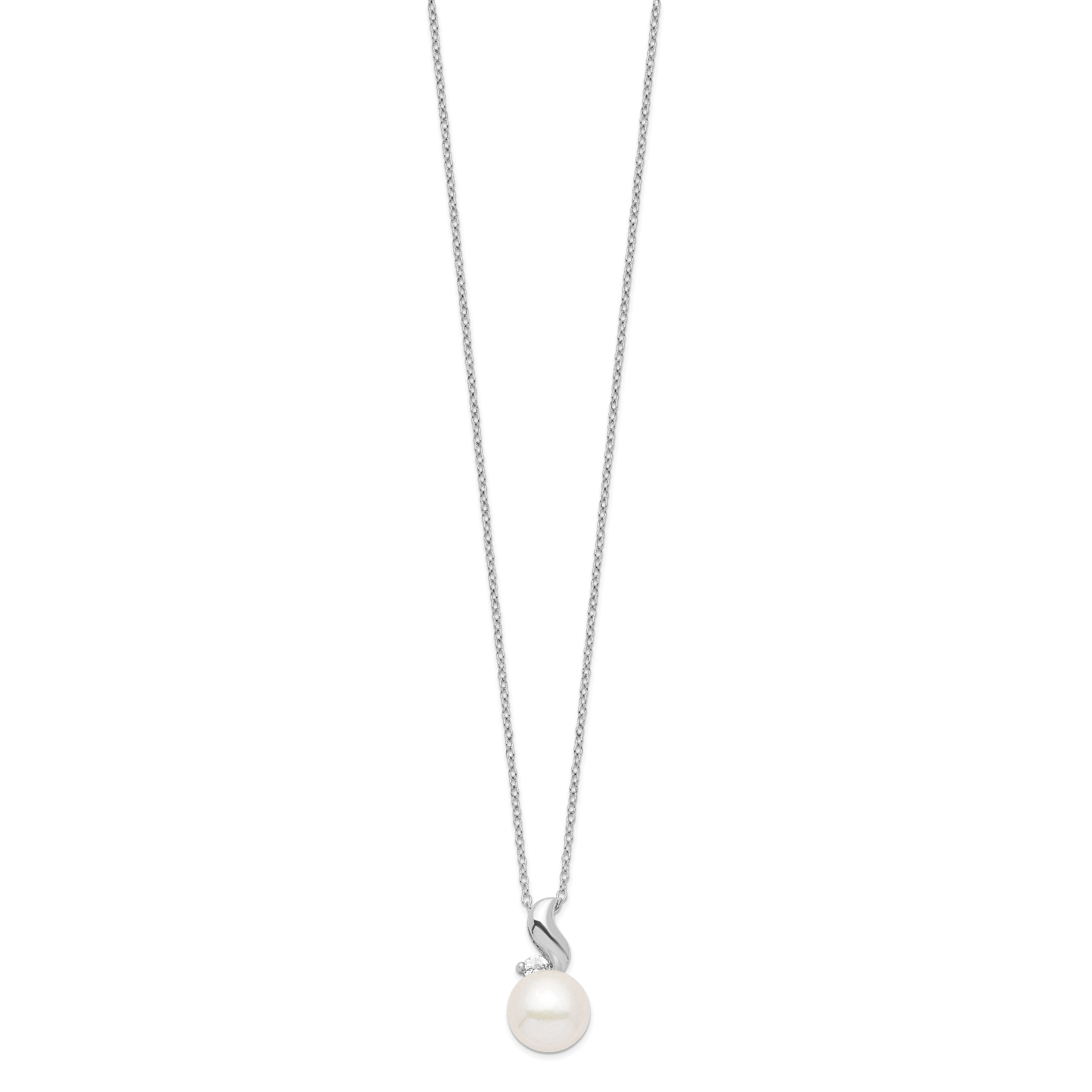 Sophia Jewelers Sterling Silver Pearl Necklace with CZ Accent, Elegant 17 Design Secondary image