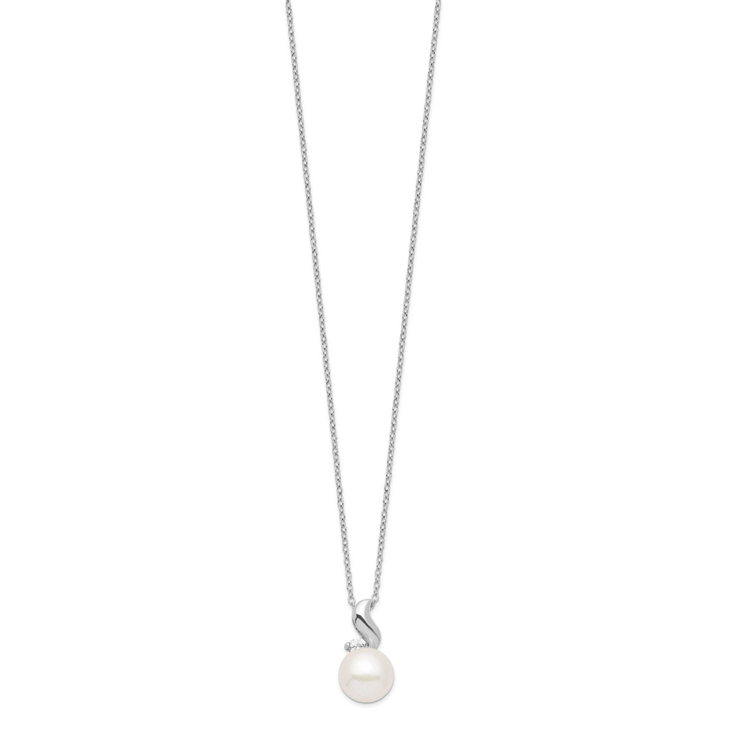 Sophia Jewelers Sterling Silver Pearl Necklace with CZ Accent, Elegant 17 Design
