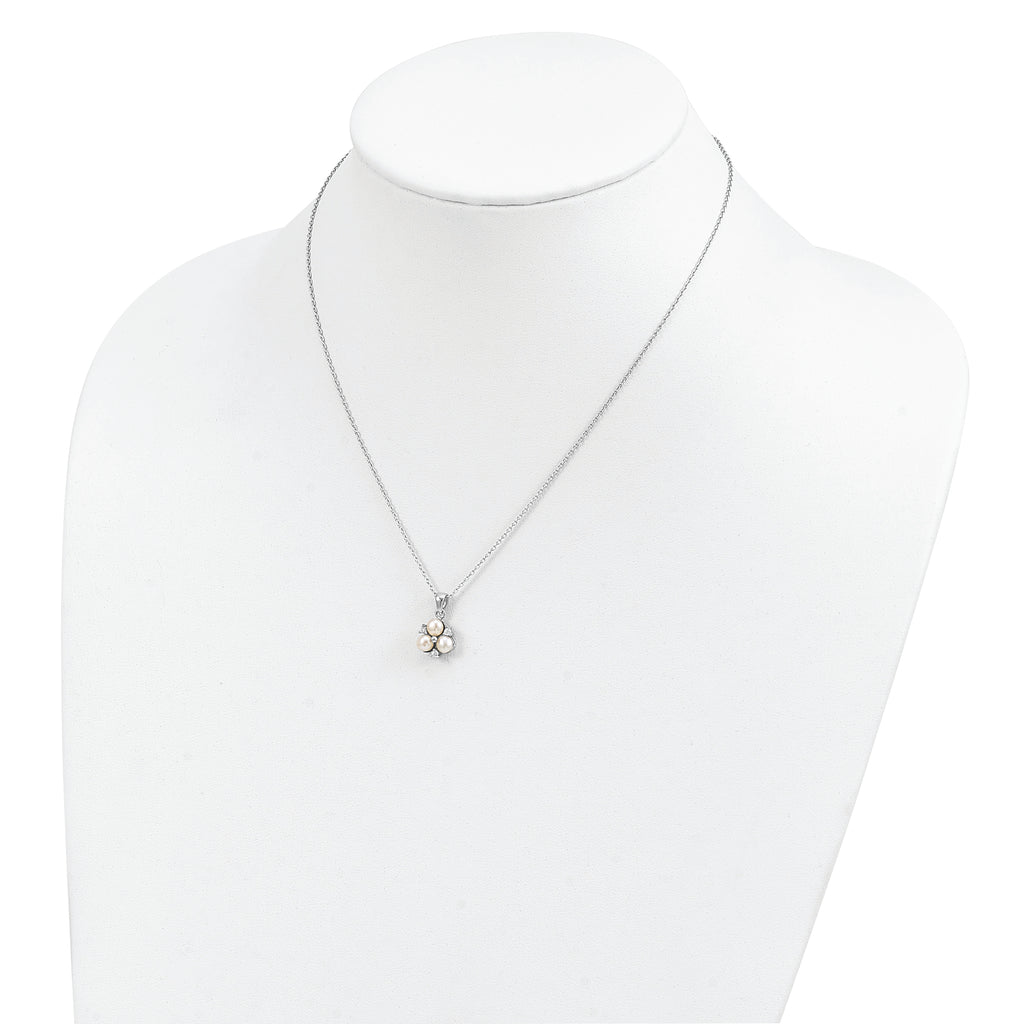 Sophia Jewelers Sterling Silver CZ and Freshwater Pearl Elegant Necklace